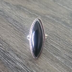 Sleek Black and Silver Marquise Ring